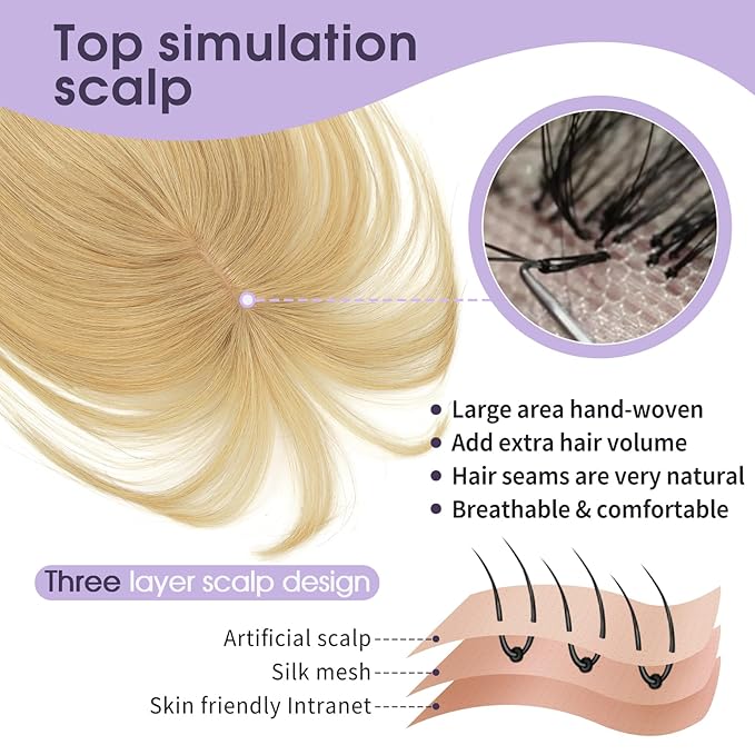 Real Human Hair Topper with Bangs Covers Thinning Crown, Receding Hairline Clip-In Hair Topper for Thinning Hair, 10Inch #27