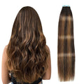 SUYYA Tape in Hair Extensions Human Hair Balayage Darkest Brown to Light Brown 20 Inch 50g/pack 20pcs Straight Seamless Skin Weft Tape in Real Human Hair Extensions(20inch #P2/8/T2)