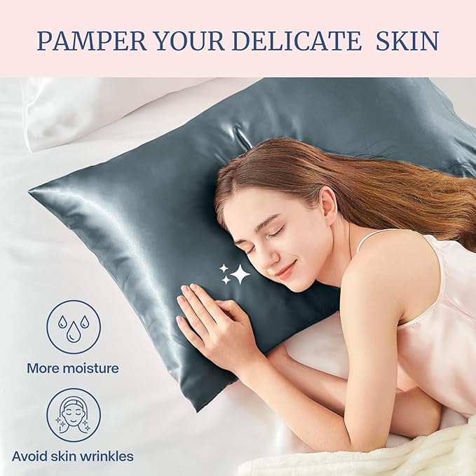BEDELITE Satin Pillowcase for Hair and Skin, Super Soft Similar to Silk Pillow Cases 4 Pack with Envelope Closure, Cooling Pillowcases for Women Men (20"x30" Queen Size, Space Grey)