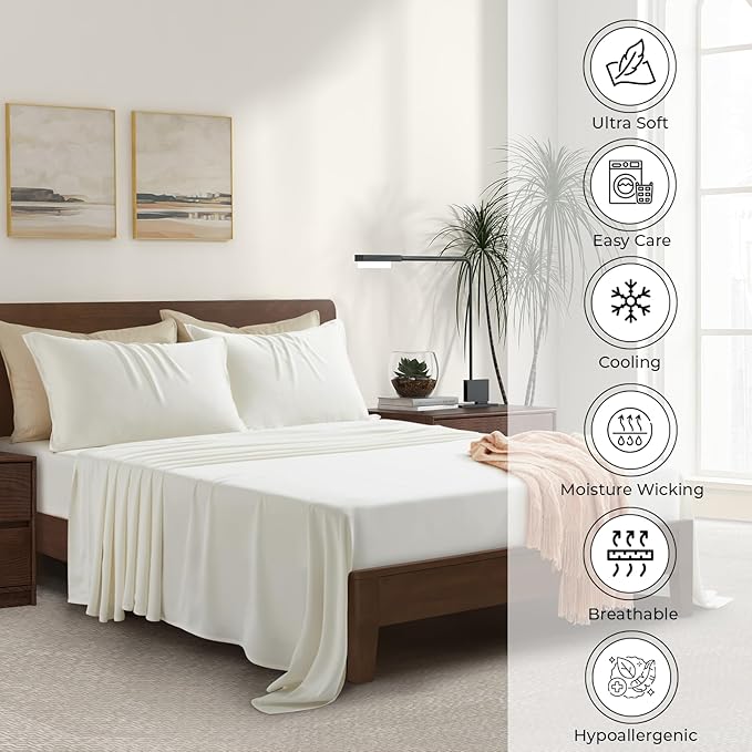 Luxury Bamboo Market | King Envelope Pillowcase Set | 100% Viscose Made from Bamboo | Organically Grown | Ultra Soft | Cooling | 2pcs [Opulent Ivory]