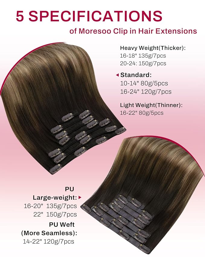 Moresoo Real Human Hair Clip in Extensions Dark Brown to Blonde Seamless Extensions Clip in Human Hair Balayage Dark Brown to Golden with Medium Blonde Pu Weft Invisible for Thickness 150g/7pcs 22in
