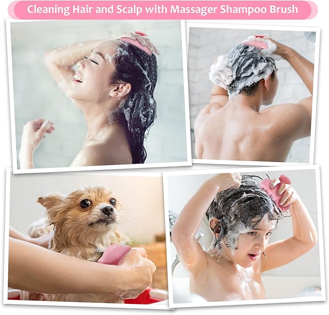 URTHEONE Soft Silicone Hair Scalp Massager Shampoo Brush for Wet Dry Oily Curly Straight Thick Thin Rough Long Short Natural Men Women Kids Pets Hair Care Tools（Pink