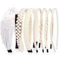 VELSCRUN Headbands for Women 7 Pcs Different Pearl Fashion Knotted Solid Head Bands Pearl Headband Non Slip Thin Hair Band for Womens Gilrs Thick Short Hair Face Wash Hair Accessories