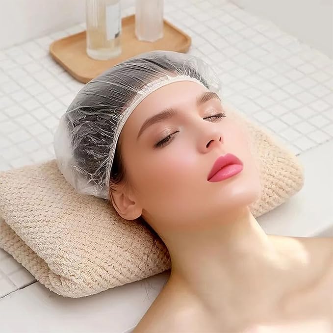 200 PCS Disposable Shower Caps – Large, Thickened & Waterproof Plastic Hair Bath Caps for Women & Men – Reusable Travel Essentials for Spa, Hotel, Salon, Home & Deep Conditioning (18.1 Inches, Clear)