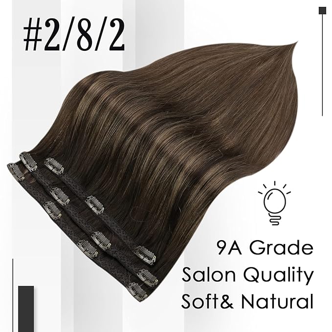 Full Shine Dark Brown Clip in Hair Extensions Real Human Hair 3 Pcs 60 G Ombre Hair Extensions Clip ins Dark Brown Balayage Invisible Human Hair for Women 16 Inch