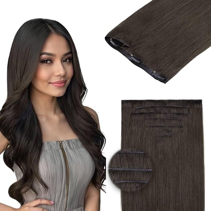 DOORES Invisible Clip in Hair Extensions 22 inch 150g 7pcs, Real Human Hair Invisi Edge Clip in Extensions, Virgin PU Clipins Straight Thickening Hairstyle, 1C Mocha Brown