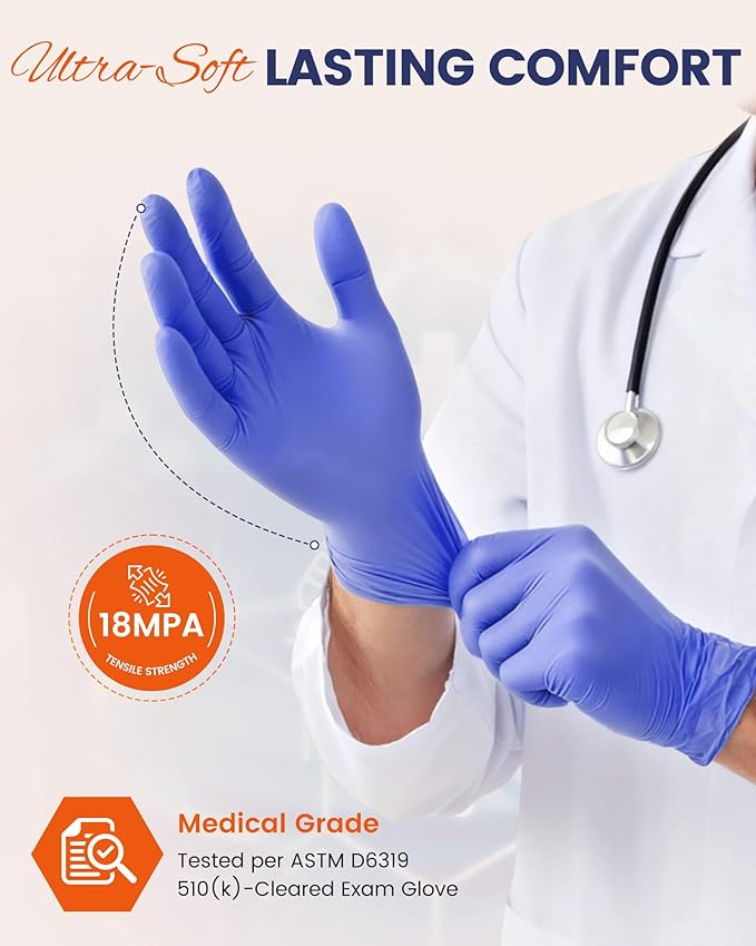 Amarynth 4 Mil Disposable Nitrile Exam Gloves, Powder Free, Strong Grip for Cleaning