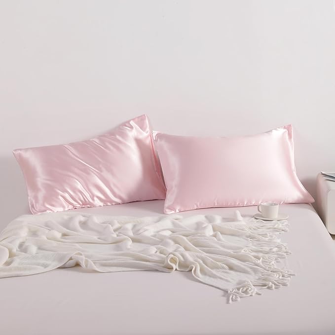 NTBAY 2 Pack Satin King Pillowcases for Hair and Skin, Luxurious and Silky Pillow Cases with Envelope Closure, 20x36 Inches, Light Pink
