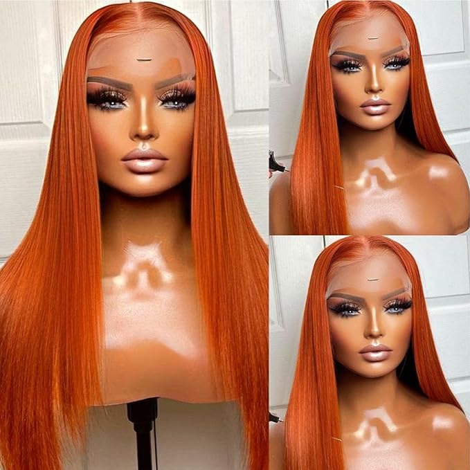 Ginger Wig Human Hair 13x4 Straight Ginger Orange Lace Front Wigs Human Hair HD Transparent Lace Frontal 350 Colored Wig Pre Plucked 180% Density 22inch