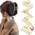 4 Pack Large Gold Hair Claw Clips for Women Thick Hair, French Design Metal Cross Banana Non-Slip Hair Catch Barrette Jaw Clamp Clips for Women and Girls