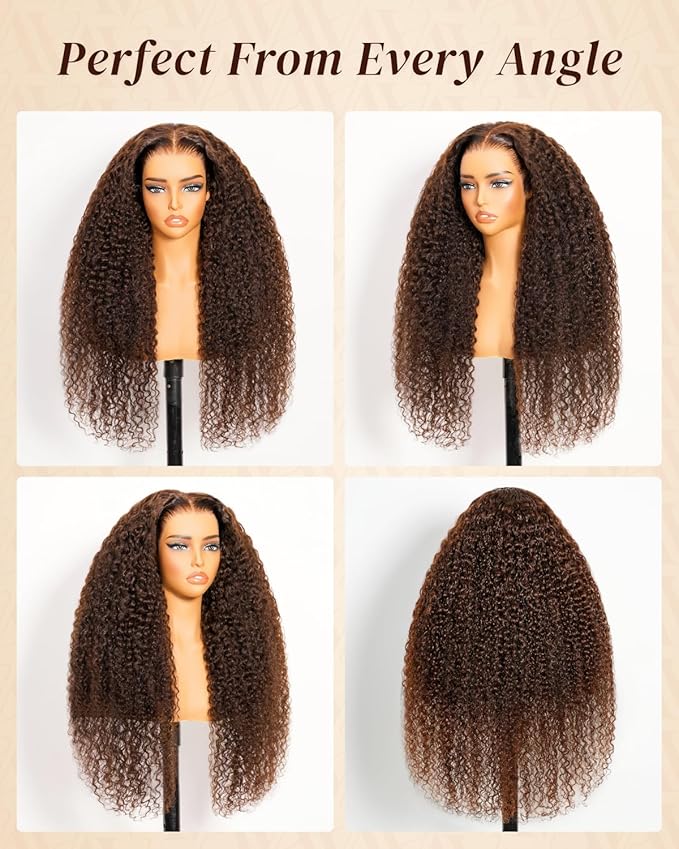 Arabella Chocolate Brown Lace Front Wigs Human Hair 13x6 Deep Wave Lace Front Wigs Human Hair Colored Deep Curly HD Lace Frontal Wigs for Women Pre Plucked with Natural Hairline 22 Inch