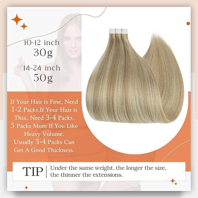 Full Shine Highlight Blonde Tape in Hair Extensions Color 16P22 Tape in Extensions Human Hair 18Inch Double Sided Extension Invisible Skin Weft 100G 40Pcs Soft Straight for Women