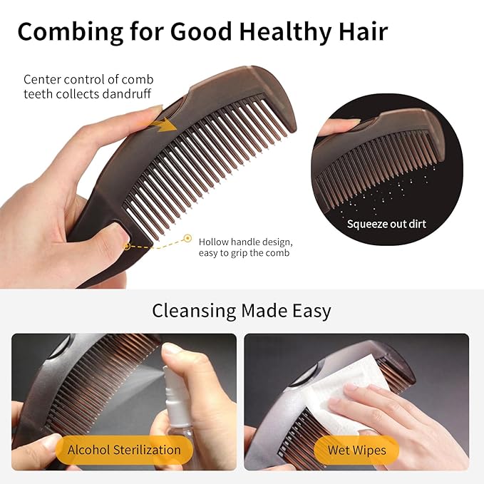 Dandruff Comb Wide Tooth, Stainless Steel Fine Tooth Lice/Psoriasis Scalp Detox Comb for Women, Men & Kids, Professional Portable Sweep/Massage/Clean Shower Brush Tool for Hair Care/Growth (Pink)