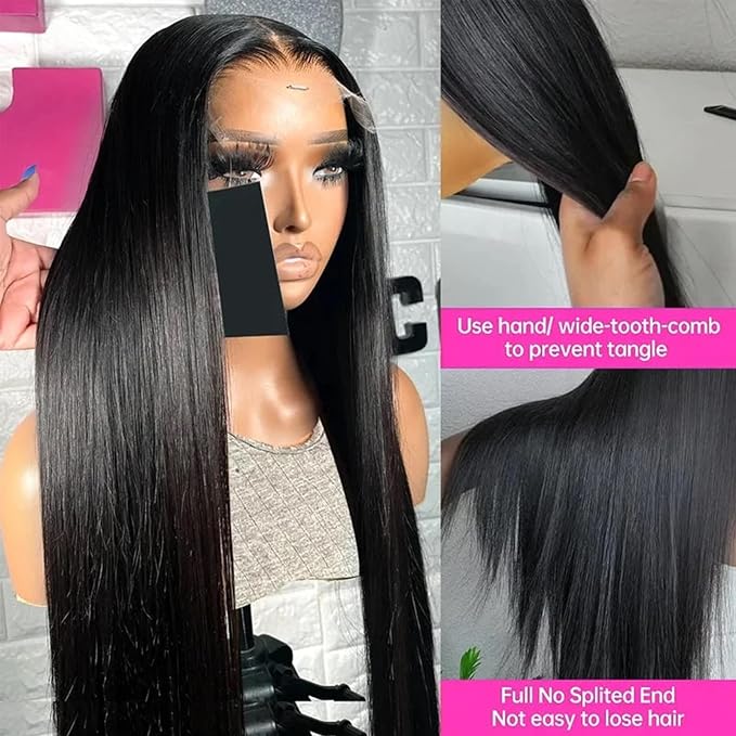Lemoda 13x6 Full Lace Frontal Wig 180% Density Straight Lace Front Wigs Human Hair HD Transparent Lace Glueless Wig Pre Plucked 15A Brazilian Virgin Human Hair Wigs for Women 34 Inch