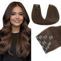 PINKPEARL Human Hair Clip in Hair Extensions 16inch #4 Chocolate Brown Clip in Hair Extensions Real Human Hair 7pcs 120g Natural Human Hair Clip ins for Women(#4-16)