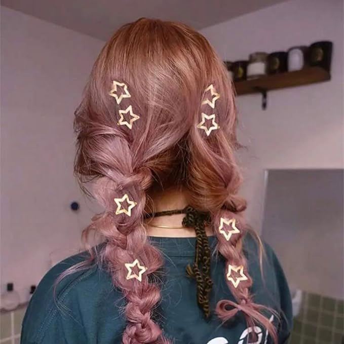 Star Hair Clips 2000s Y2K Gold Star Hair Accessories Snap Hair Barrettes Non Slip Metal Hair Clips for Girls Women -15 PCS 1.57"