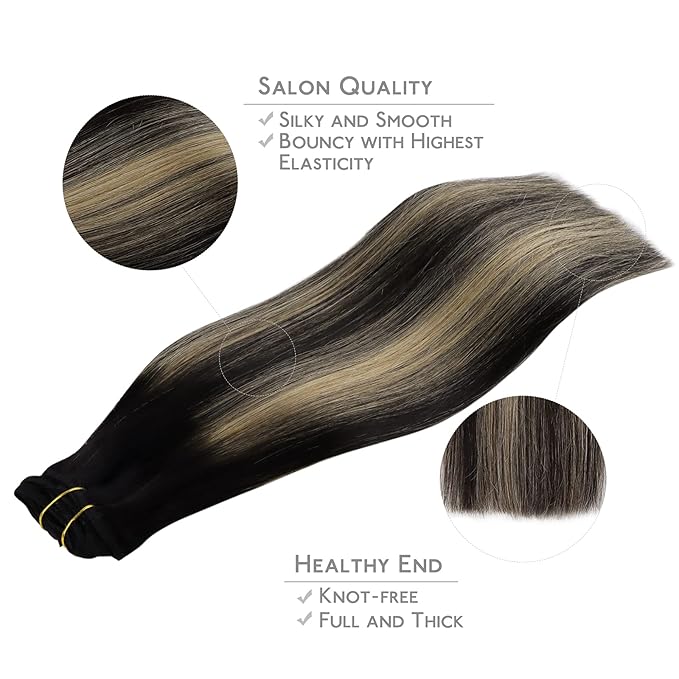 WENNALIFE Clip in Hair Extensions Real Human Hair, 18 Inch 150g 9pcs Balayage Natural Black to Light Blonde Remy Hair Thicker Double Weft Extensiones De Cabello Humano Con Clip Ins Straight Volume