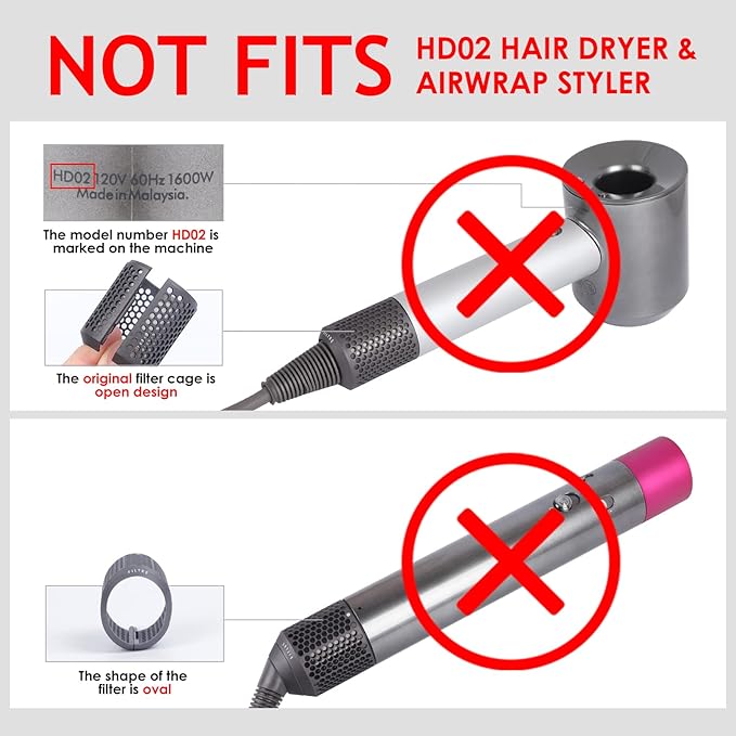 Upgraded Hair Dryer Filter Mesh Replacement for Dyson Supersonic HD01 HD03 HD08 Hair Dryer Attachment, Hair Dryer Outer Filter Cage with Filter Cleaning Brush (Black)