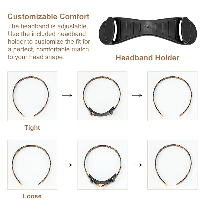 Black Headband Designed for Eyewear,Flex No Pressure Comfortable Hair Band Fashion Acetate Headbands for Womens Sisters Girls Gifts