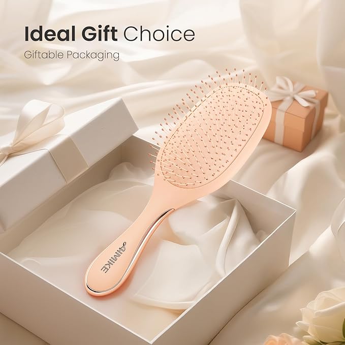 AIMIKE Rose Luxe Detangler Brush, Pain-Free Detangling Brush with Ultra-Soft FlexGlide Bristles, Effortlessly Remove Knots & Reduce Hair Breakage, Wet Dry Paddle Brush for Women Thin Fine Hair