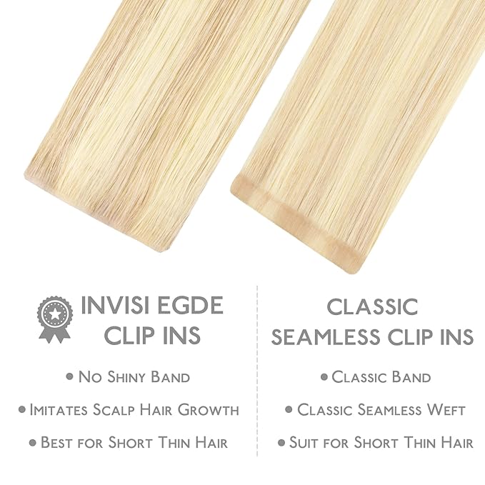 WENNALIFE Invisi Edge Clip in Hair Extensions Real Human Hair, 24 Inch 160g 7pcs Balayage Light Wheat Platinum Blonde Seamless Clip in Extensions Remy Hair Clip Ins Invisible PU Skin Weft Straight Ext