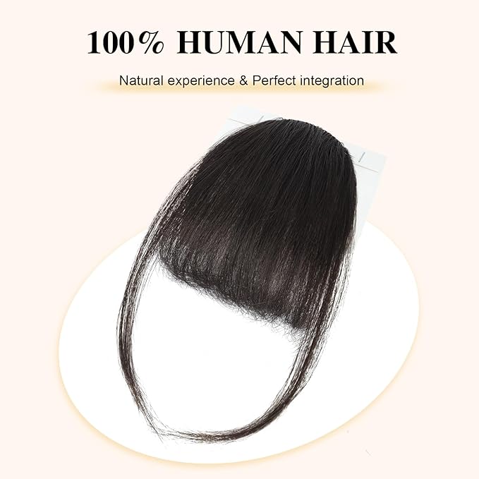 BOGSEA Clip in Bangs Real Human Hair Bangs Hair Clip with Temples Hairpieces for Women Natural Looking Fringe Hair Extension for Daily Wear(Wispy Bangs, (Brown Black))