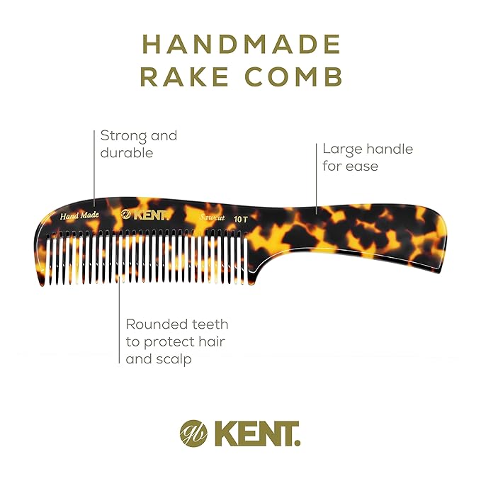 Kent 10T TY Large Detangler Comb, Handmade Wide Tooth Comb for Curly Thick Hair, Detangling Combs For Wet and Dry Hair, Saw-Cut and Hand Polished Made in England