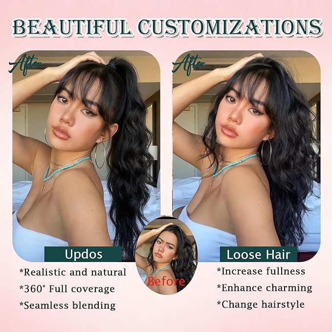 Benehair Clip on Bangs for Women Human Hair, Fake Bangs Clip Human hair, Middle Part Bangs Clip in Hair Extensions Hair Pieces with Temples for Daily Wear (Black)