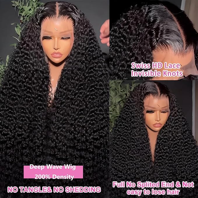 28 Inch 13x6 Deep Wave Lace Front Wigs Human Hair 200 Density 13x6 HD Lace Front Wigs Human Hair Pre Plucked Deep Curly Glueless Wig 100% Virgin Human Hair Lace Front Wigs for Women