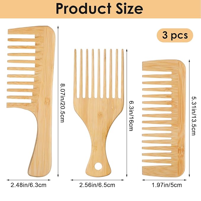 3pcs Wooden Pick for Hair, Afro Picks for Men, Natural Anti-Static Wooden Pick for Curly Hair, Beard Picks for Men Women With Thick Curly Hairs Hairing Lift and Style
