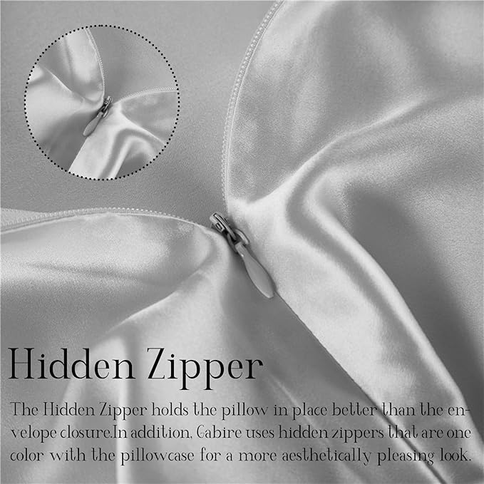 Mulberry Silk Pillowcase for Hair and Skin Prevent Acne Pillow Cases Both Sides Real Silk Pillowcases Organic Silk Pillowcase with Hidden Zipper, Silver Grey, King (20"×36")