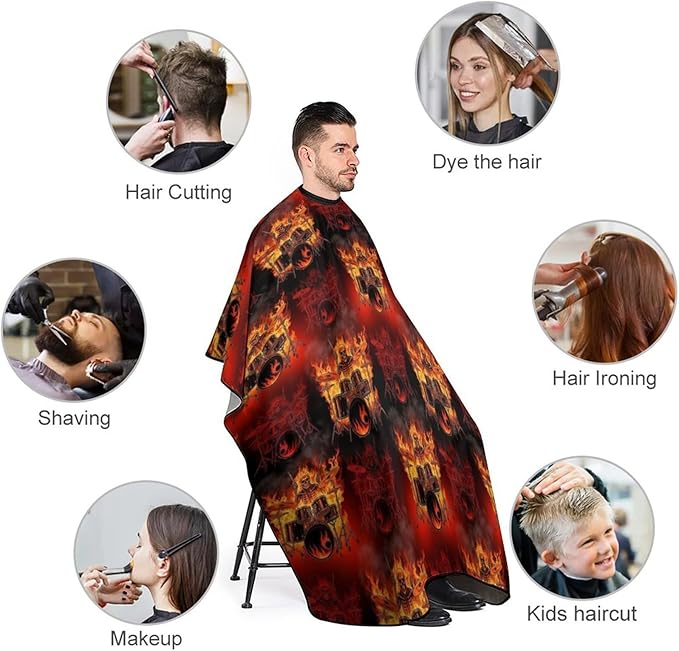 Extra Long Professional Salon Cape, Haircut Apron Rock Drum Fire Flame Skull Skeleton Hair Cutting Gown for Styling Hair Cut Hairdresser