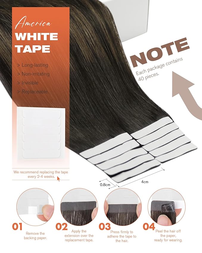 Sunny Hair Tape in Hair Extensions Human Hair 20 Inch Hair Extensions Real Human Hair Tape in Extensions for Women Darkest Brown Ombre Medium Brown Balayage Remy Hair Straight Skin Weft 40pcs 100g