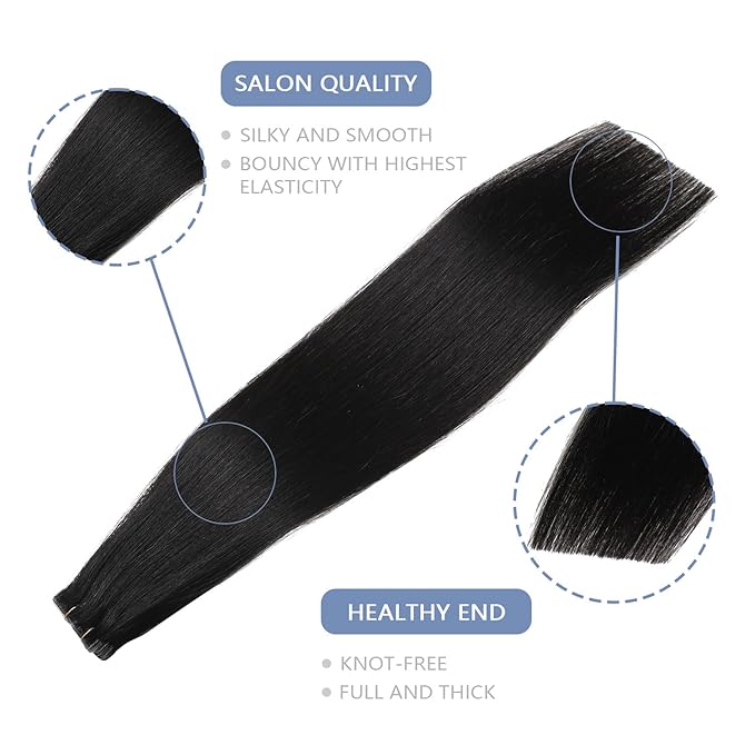 COOKAYU Invisible Tape in Extensions Human Hair, Natural Black Seamless Injected Tape Ins Remy Hair 20Inch 45g 20pcs Straight Invisi Edge Extensions Silky Smooth