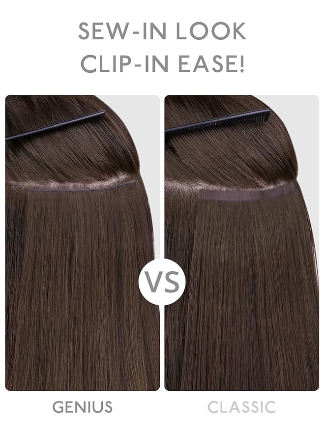 WENNALIFE Genius Seamless Clip in Hair Extensions Real Human 18 inch 120g 7Pcs Chocolate Brown Hair Extensions Clip Ins Luxury Remy De Cabello Humano Straight Invisible Fuller Reusable