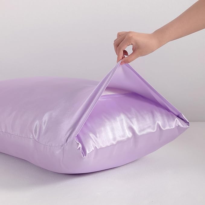 NTBAY 2 Pack Satin Queen Pillowcases for Hair and Skin, Luxurious and Silky Pillow Cases with Envelope Closure, 20x30 Inches, Light Purple