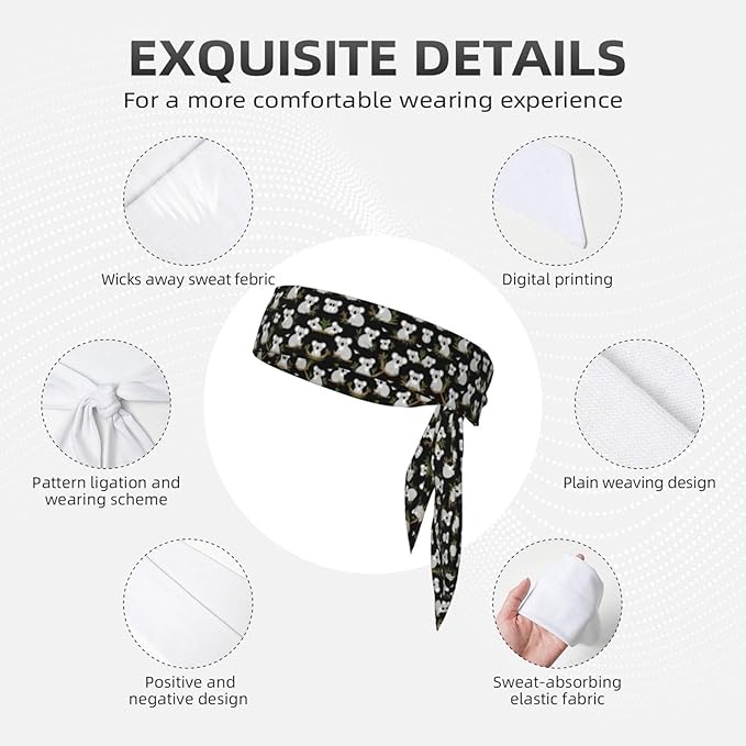 Men's Women Leaves Flowers Cartoon Koala Sports Sweatband Multipurpose Novelty Head Ribbon Headdress for Yoga Athletic Spa