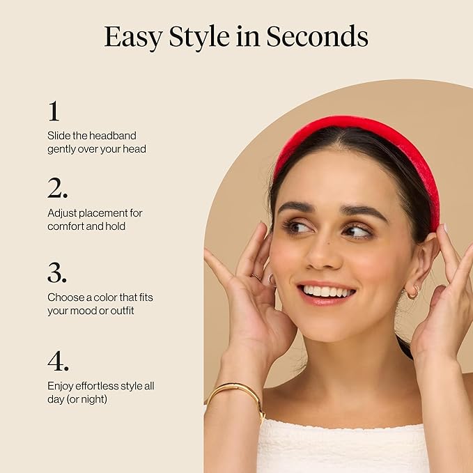 Kitsch Velvet Headbands for Women & Girls - No-Slip, Comfortable, Lightweight & Gentle on Hair – Ideal Hair Accessories for Holiday Outfits, Everyday Looks & Holiday Gift - Pink, Red & Green, 3pcs
