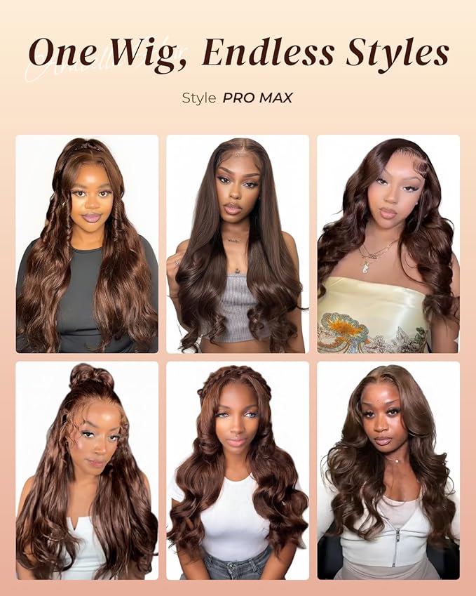 Arabella 13x6 Chocolate Brown Lace Front Wig Human Hair 4# Body Wave Wigs Human Hair Pre Plucked Glueless Brown Frontal Wig Human Hair 26 Inch