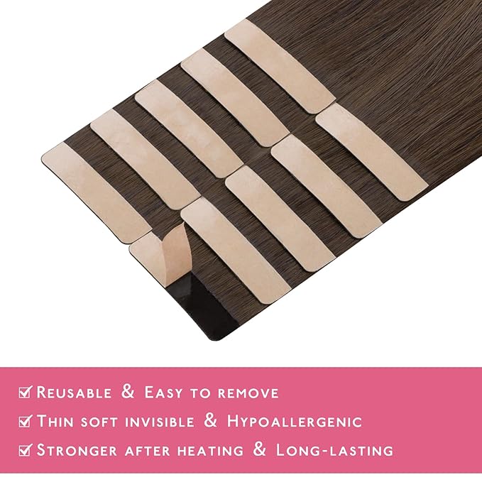 WENNALIFE Tape in Hair Extensions Human Hair Chocolate Brown Tape in Extensions, 10pcs 30g 22 inch Remy Invisible Tape Ins Straight Soft Real Human Hair Tape in Extensions Refill Set Extensions