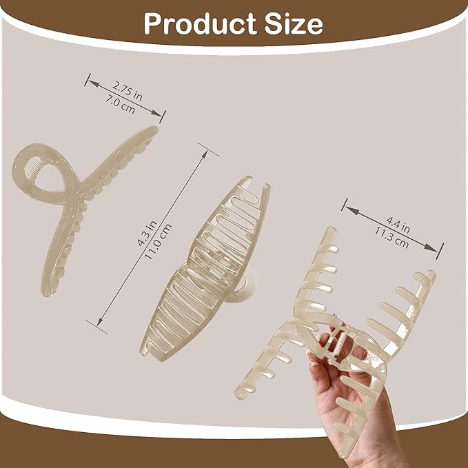 Big Hair Claw Clips 4-Pack 4.3" Non-Slip Hair for Women and Girls with Long, Thick Hair Jelly & Matte Clips (Jelly-A 4pcs 4.3")