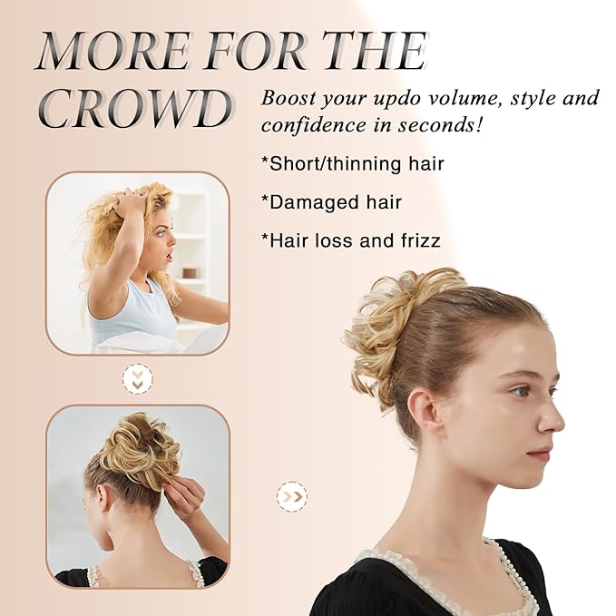 Large Messy Bun Hair Piece Curly Synthetic Extensions Scrunchies Fake Chignon Updo Hairpieces for Women Medium Natural Brown
