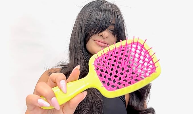 BOM BOM 2 Unit Kit, Wet And Dry Vented Detangling Hair Brush For All Hair Types, Light Weight Hairbrush, Scalp Massage Brush (Pink blue yellow)