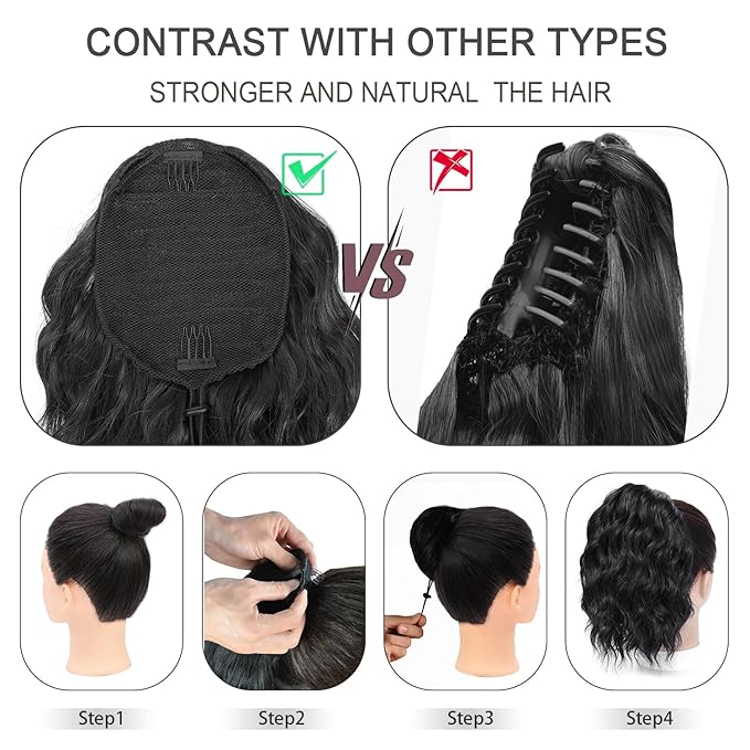 Ponytail Extension,12 Inch Drawstring Ponytail Hair Extensions for Women Synthetic Curly Wavy Fake Pony Tails Hair Pieces for Daily Party Use (4#)