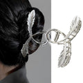 Silver Feather Metal Hair Claw Clips, 1Pcs 4.52Inch Elegant Hair Claw Clips for Thin Thick Hair Accessories Alloy Feather Hair Claw Nonslip Ponytail Holder Shark Claw Women Girls