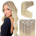 Ve Sunny Clip in Hair Extension Ombre Ash Blonde to Platinum Blonde Remy Clip in Human Hair Extenisons Ombre Blonde Real Hair Clip in Extensions for Women Double Weft 14inch 7pcs 120g