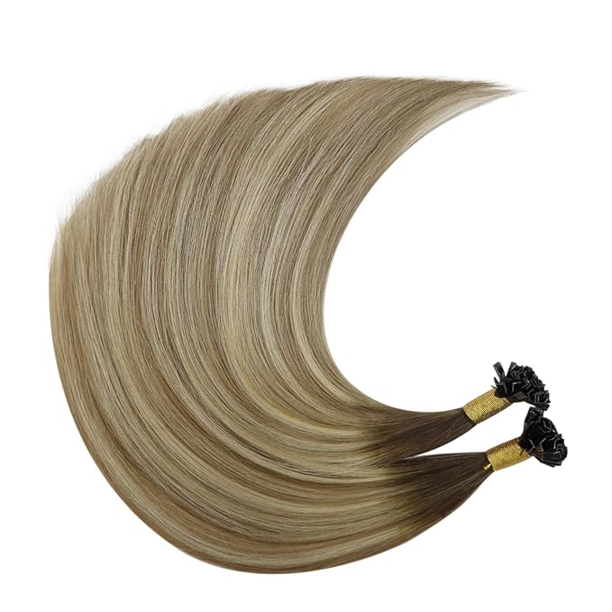 YoungSee K Tip Hair Extensions Human Hair Balayage Ktip Hair Extensions Balayage Dark Brown to Blonde with Brown 16In 1g/s 50g