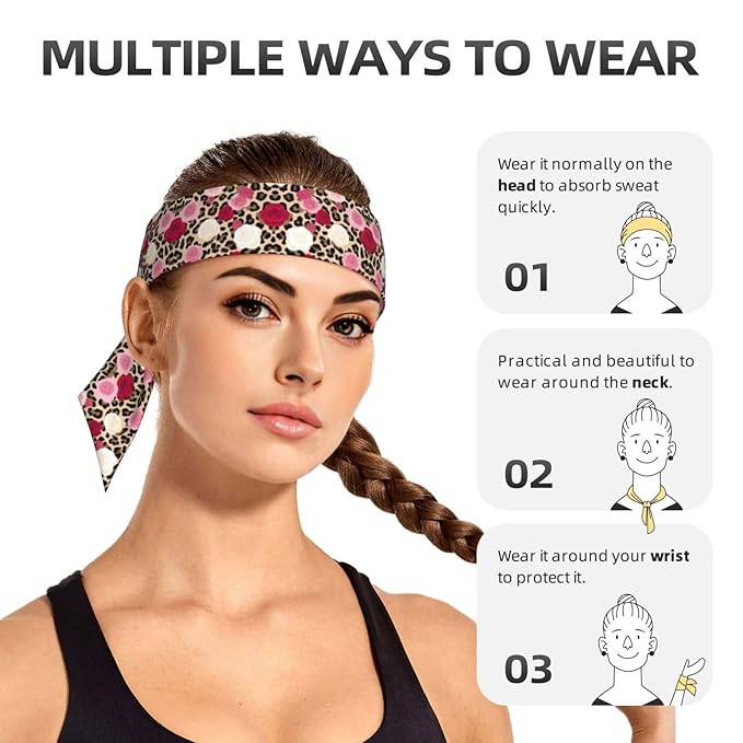 Men's Women Animal Rose Flowers Cheetah Leopard Print Floral Sports Sweat Band Multi Style Fashion Head Ribbon Headwear for Yoga Fitness Shower