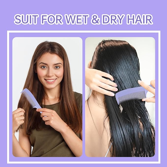 RHOS Medium Tooth Detangling Comb Set for Curly/Straight/Short/Thick Hair, Wet & Dry Use - Pink & Purple