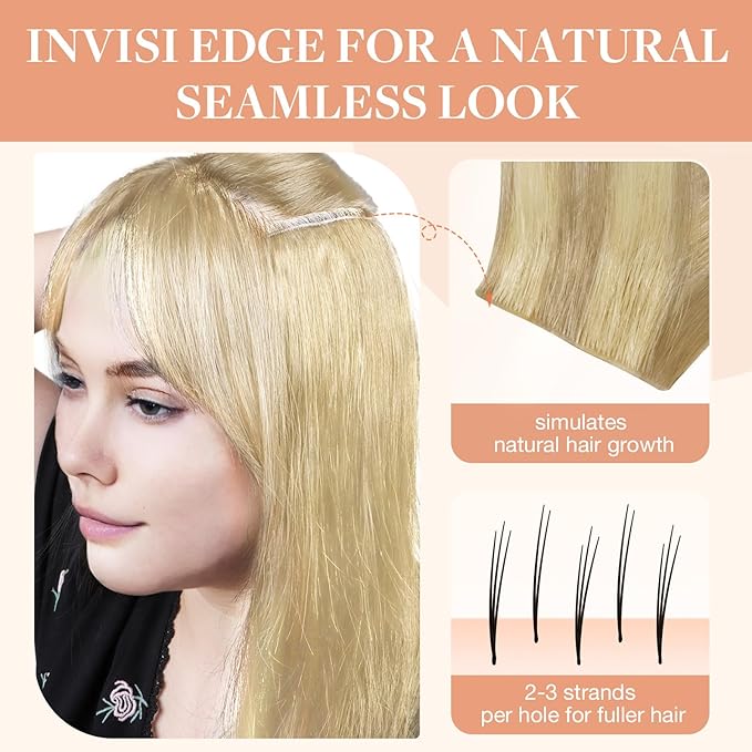 GOO GOO Invisi Edge Tape in Hair Extensions Human Hair, 18D/22F Dirty Blonde Highlights, 6pcs 22inch 18g, Virgin Remy Hair, Seamless Injected Tape, Natural Look